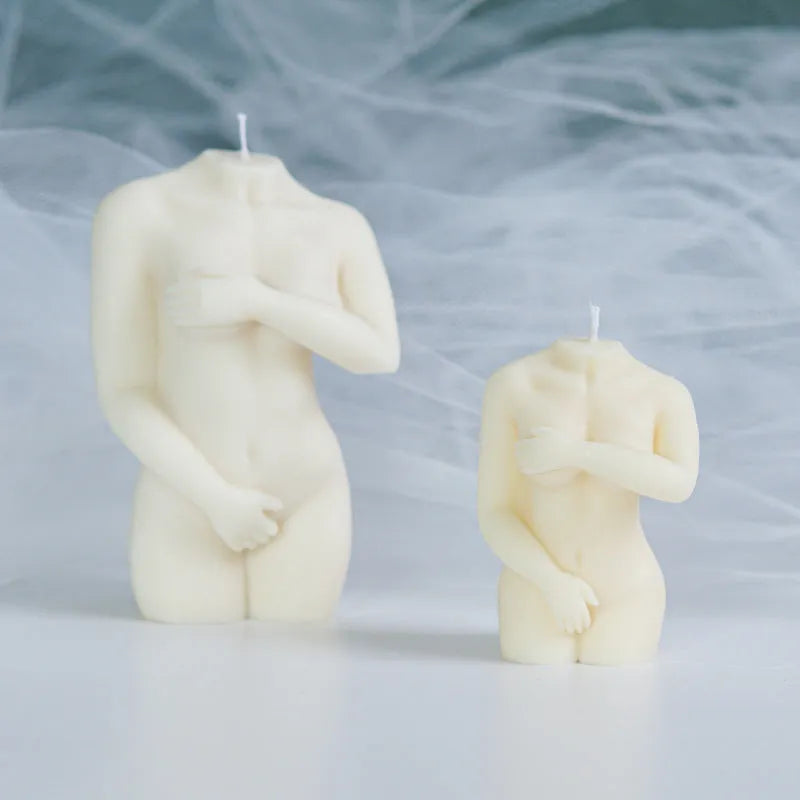 Silicone shy female body candle mould showing detailed anatomical contours in three style variations