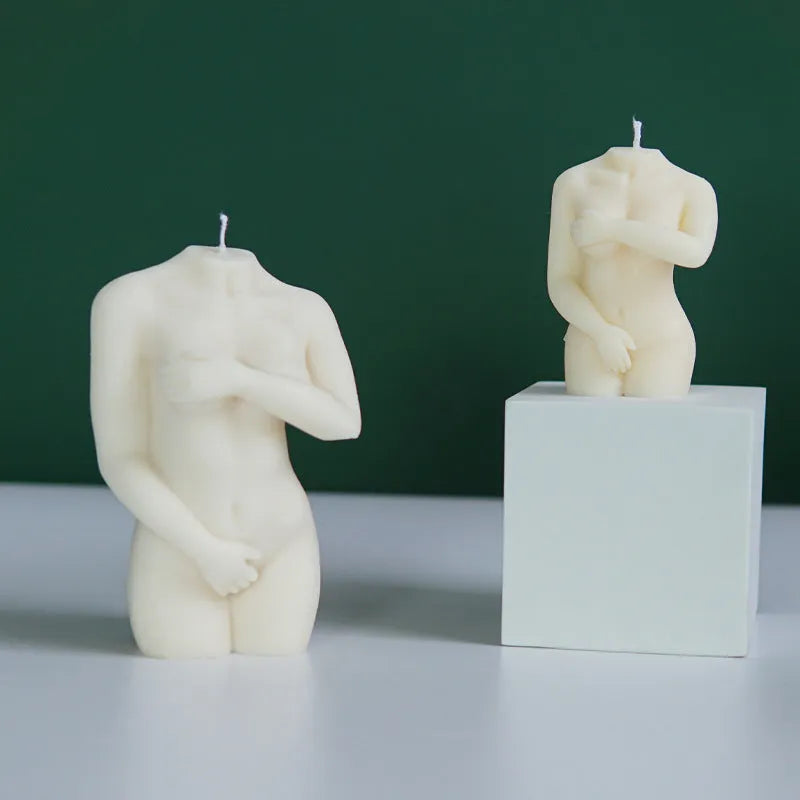 Silicone shy female body candle mould showing detailed anatomical contours in three style variations