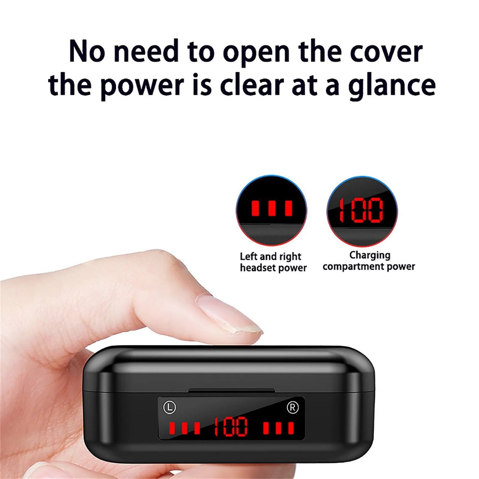 V7 LED button version wireless Bluetooth headset with charging box and three ear cap sizes