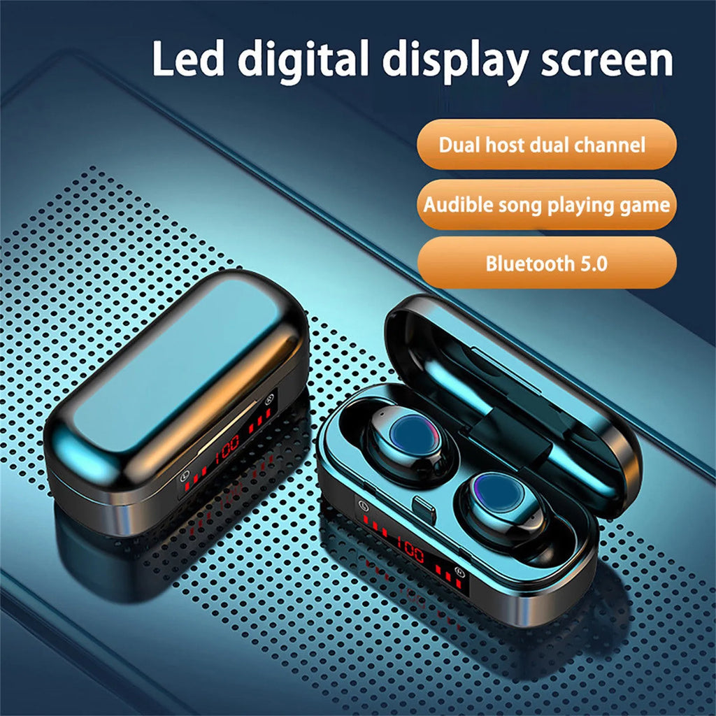 V7 LED button version wireless Bluetooth headset with charging box and three ear cap sizes