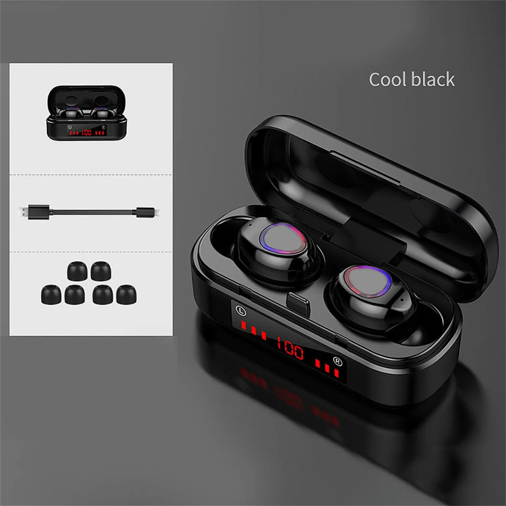 V7 LED button version wireless Bluetooth headset with charging box and three ear cap sizes