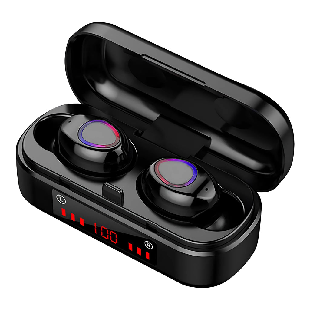 V7 LED button version wireless Bluetooth headset with charging box and three ear cap sizes