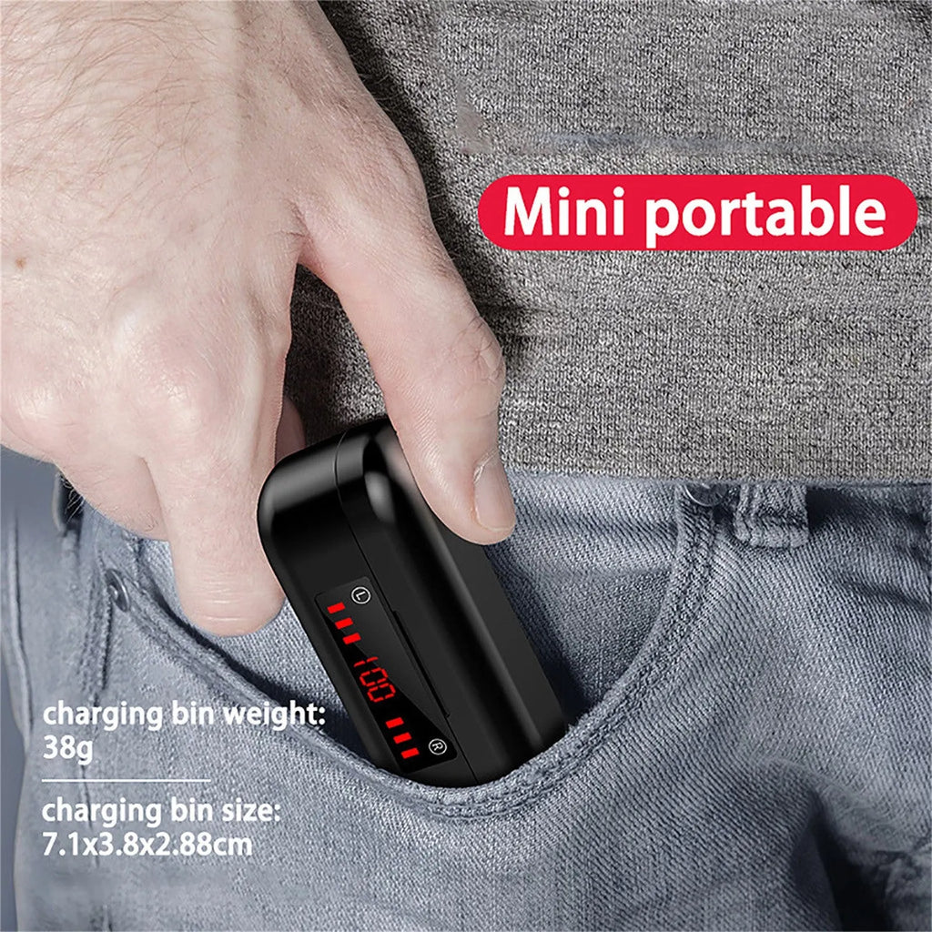 V7 LED button version wireless Bluetooth headset with charging box and three ear cap sizes