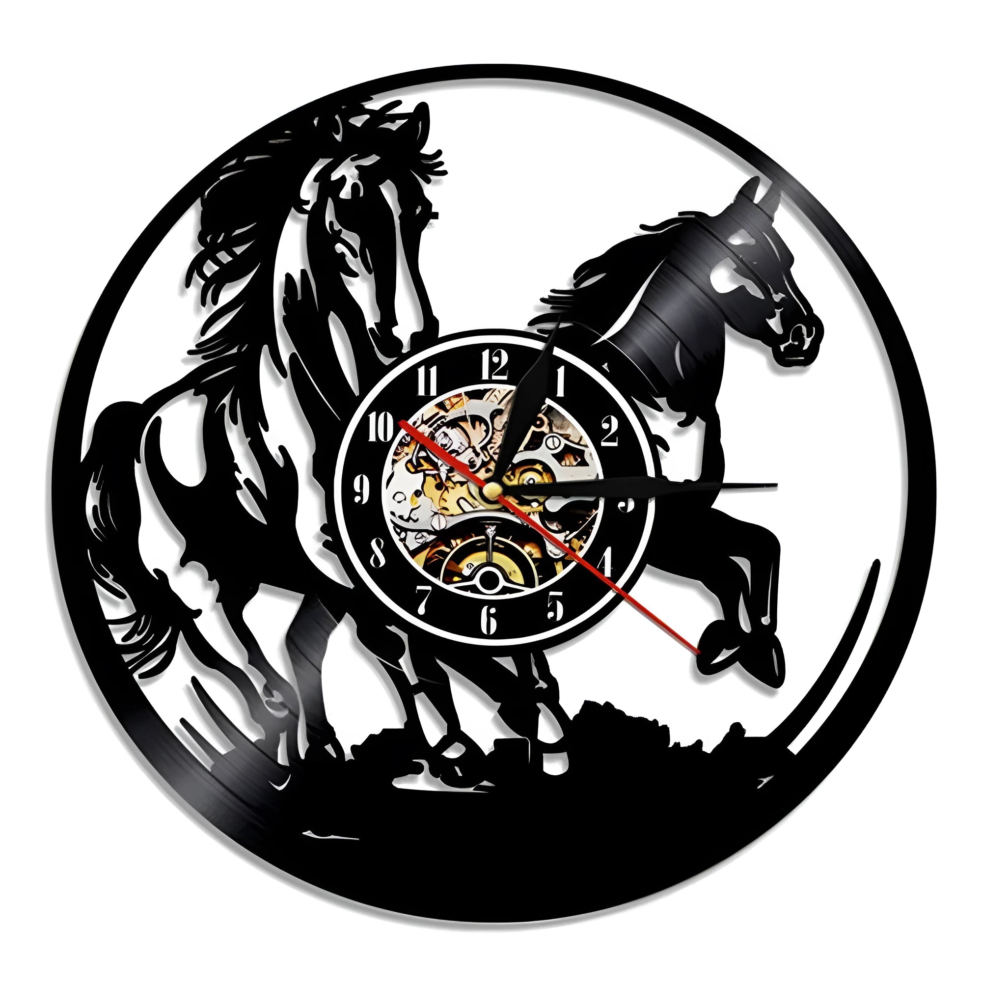 12 inch round plastic wall clock with black frame, pointer display, and 24-hour sub-dial