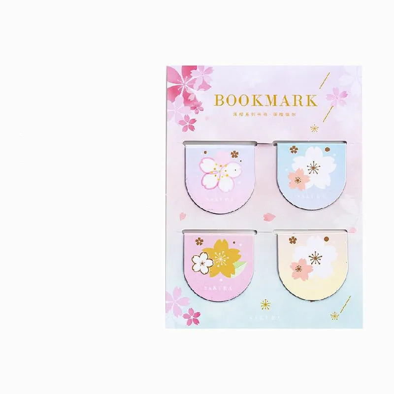 Set of four Yanji cherry blossom magnetic bookmarks showing different sakura designs.