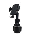 Black universal car phone holder with 360-degree rotating head and adjustable height on a car air vent.
