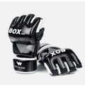 Half-finger boxing gloves in black made from polyurethane and explosion-proof leather for MMA Muay Thai training