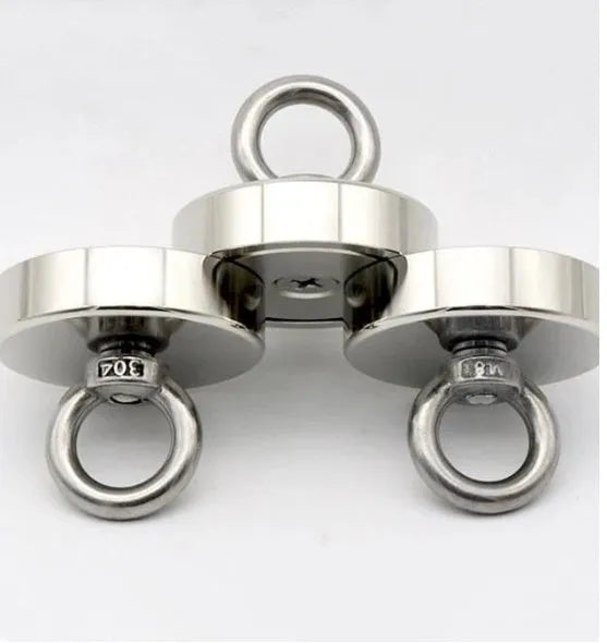 Silver D25mm salvage magnet with lifting ring and suction cup for underwater metal recovery