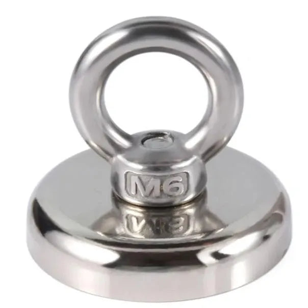 Silver D25mm salvage magnet with lifting ring and suction cup for underwater metal recovery
