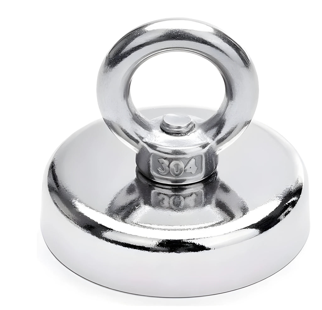 Silver D25mm salvage magnet with lifting ring and suction cup for underwater metal recovery