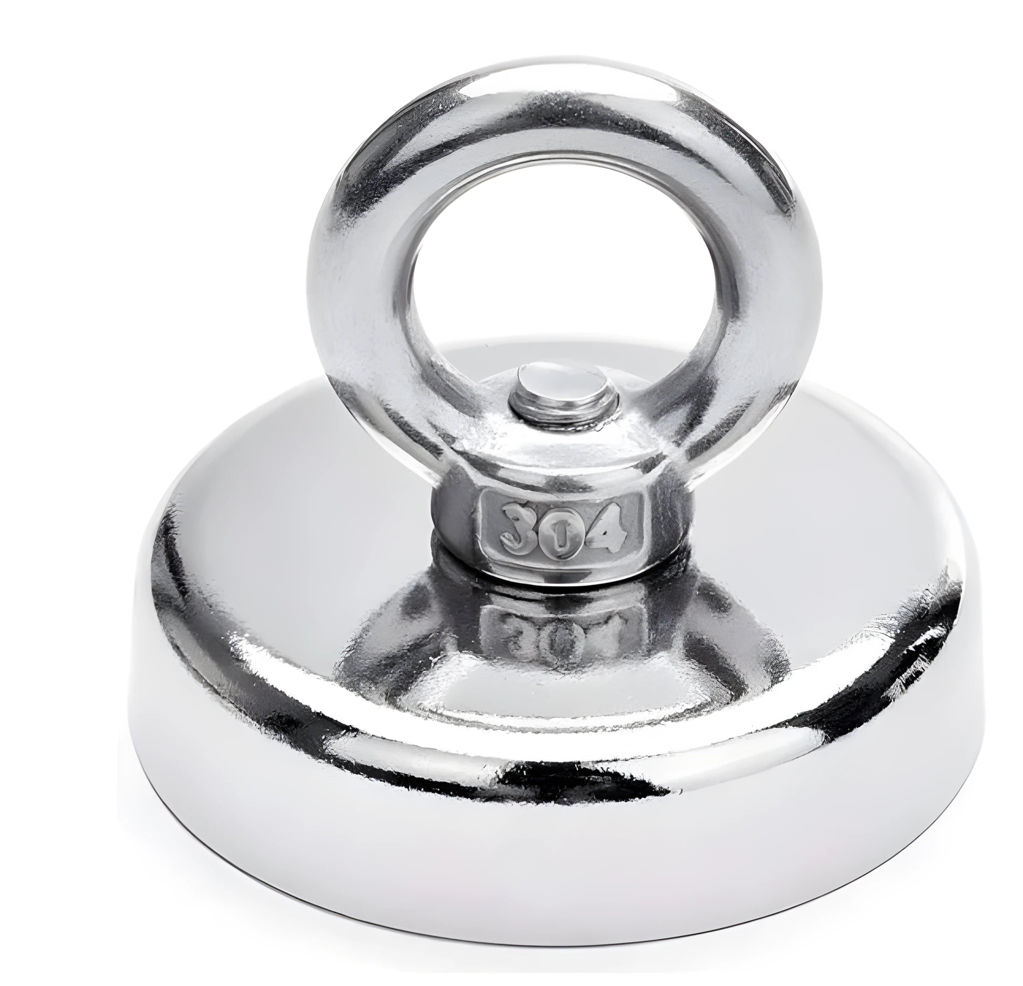 Silver D25mm salvage magnet with lifting ring and suction cup for underwater metal recovery