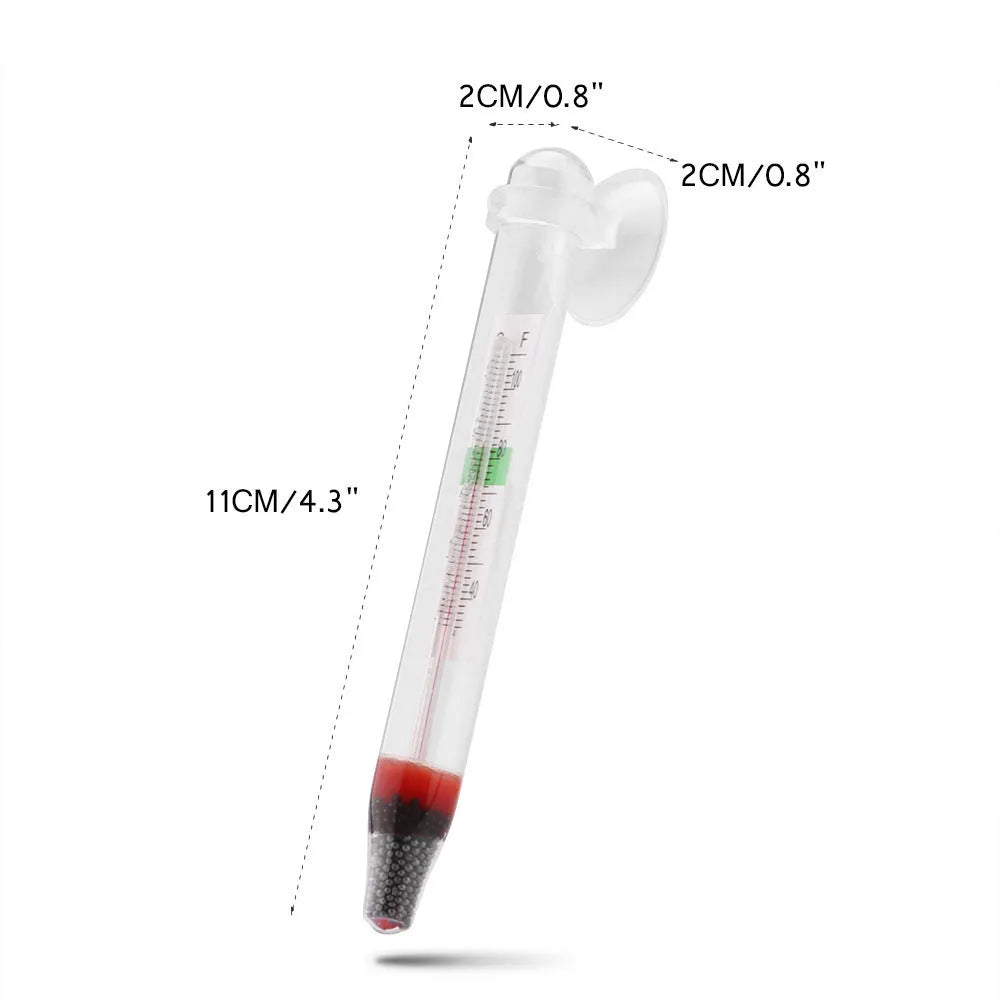 White chubby glass floating aquarium thermometer with suction cup for fish tank water temperature monitoring