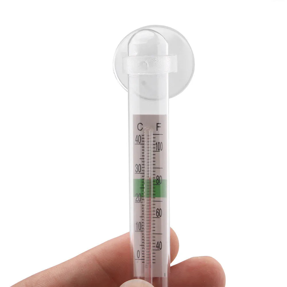 White chubby glass floating aquarium thermometer with suction cup for fish tank water temperature monitoring