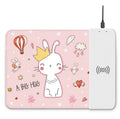 Wireless charging mouse pad with RGB lighting and cartoon design on black cloth surface