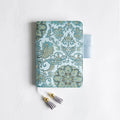 Blue floral fabric cover notebook in A5 and A6 sizes, showing the 'flying blue flowers' design.