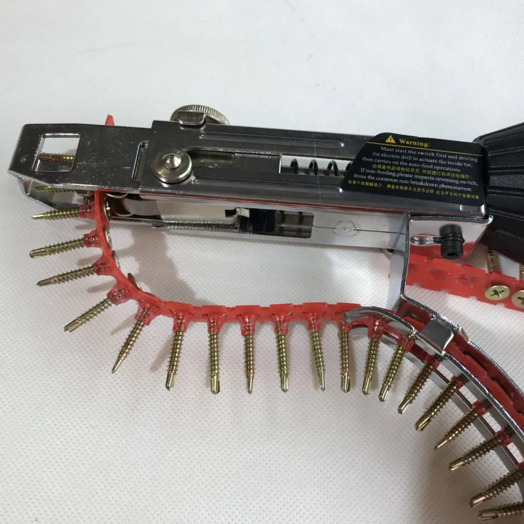 Yellow handheld electric chain nail machine with automatic feeding system and pistol grip handle