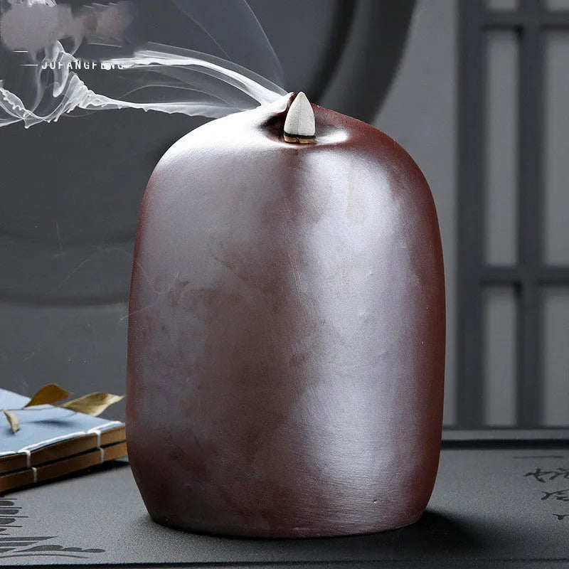 Ceramic Guanyin sitting lotus back flow incense burner for Buddhist altars