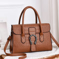 Korean fashion women's large crocodile pattern PU shoulder diagonal tote handbag in black