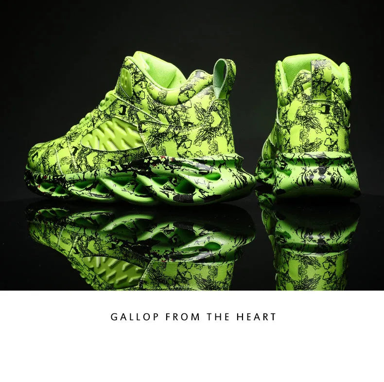 Men's camouflage pattern high-top basketball shoes in multiple colours with rubber sole