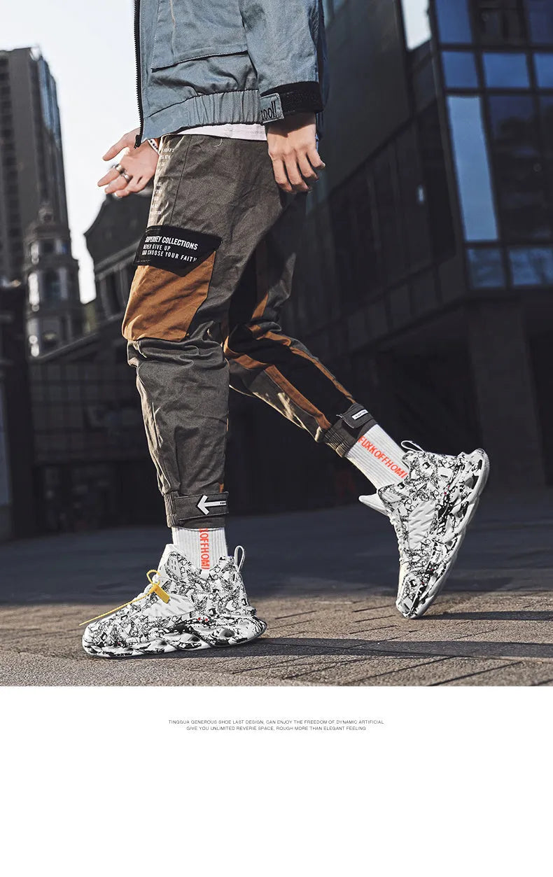 Men's camouflage pattern high-top basketball shoes in multiple colours with rubber sole
