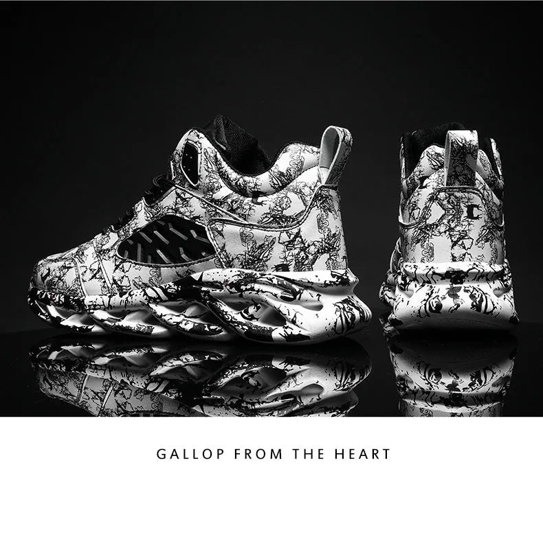 Men's camouflage pattern high-top basketball shoes in multiple colours with rubber sole