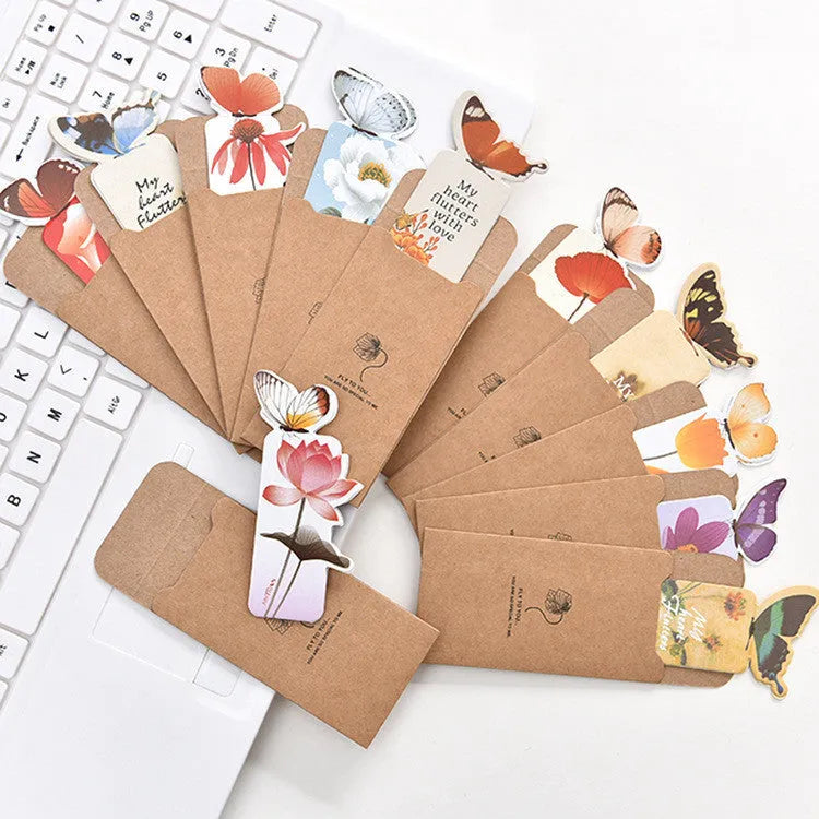 Cute butterfly paper bookmark in Japanese and South Korean stationery style, measuring 13.5cm by 5.5cm.