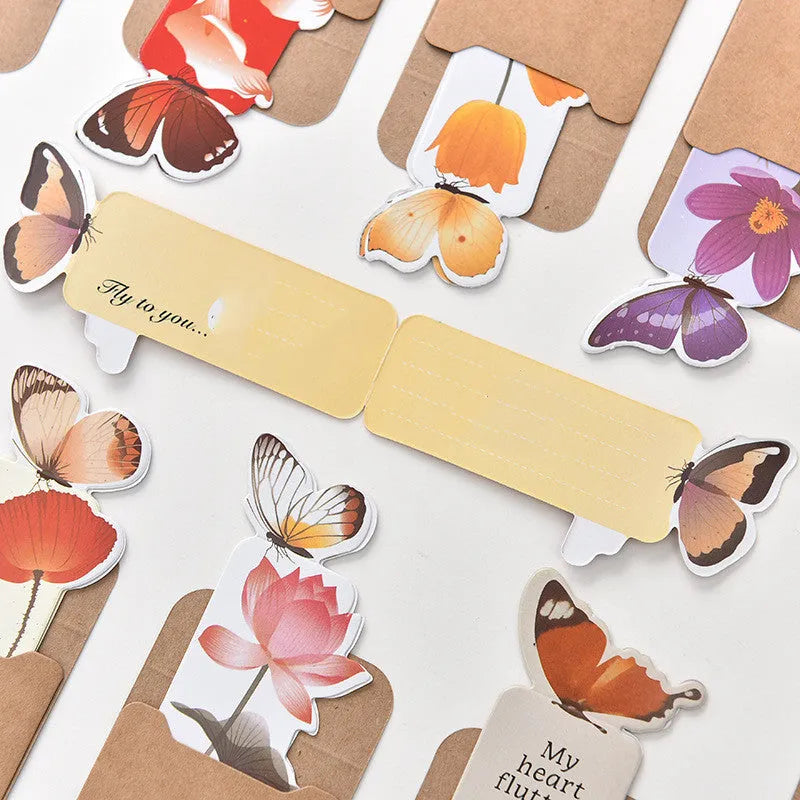 Cute butterfly paper bookmark in Japanese and South Korean stationery style, measuring 13.5cm by 5.5cm.