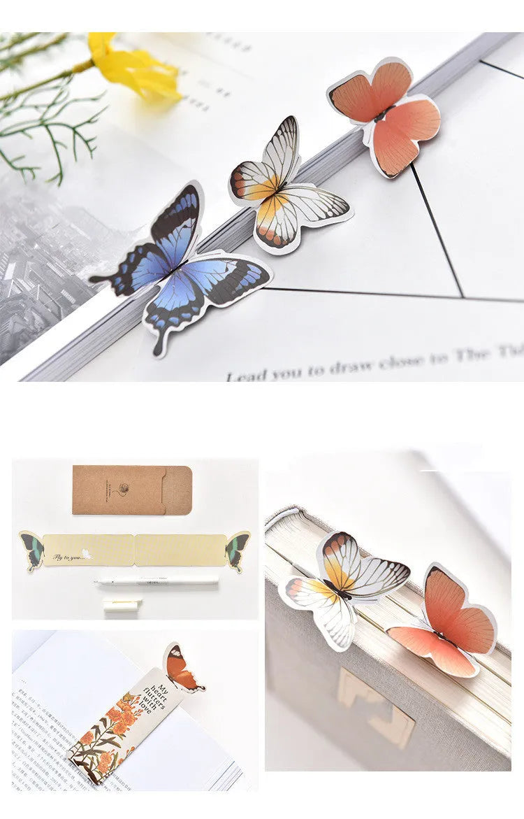 Cute butterfly paper bookmark in Japanese and South Korean stationery style, measuring 13.5cm by 5.5cm.