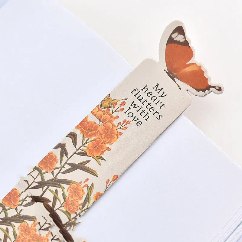 Cute butterfly paper bookmark in Japanese and South Korean stationery style, measuring 13.5cm by 5.5cm.