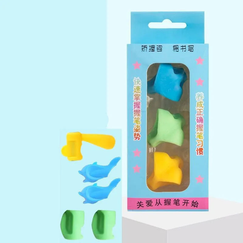 Children's pen holder writing orthosis with corrector tool in assorted colour sets.