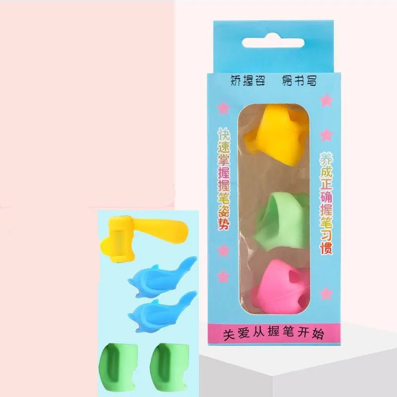 Children's pen holder writing orthosis with corrector tool in assorted colour sets.