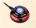 Black and red desktop computer switch box with on/off button, reset button and 1.6 metre cable