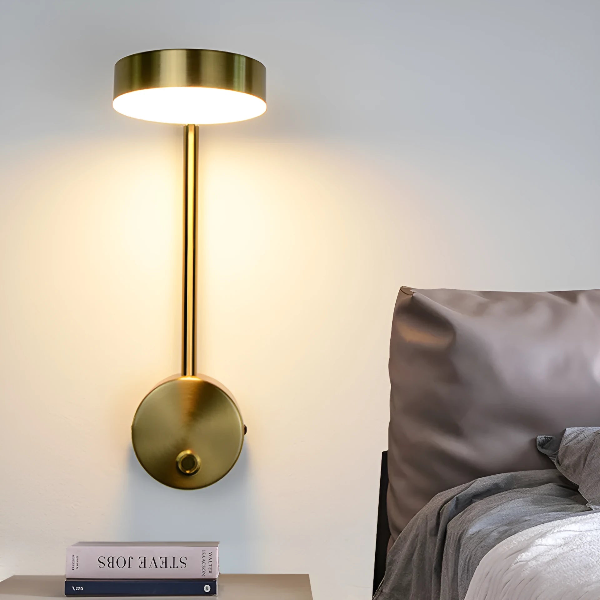 Acrylic square LED wall lamp with gold switch, 100x400mm, warm white light for bedside decoration