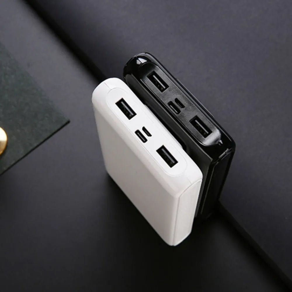 18650 DIY charging bank case kit showing front with ports and internal battery compartments for six cells
