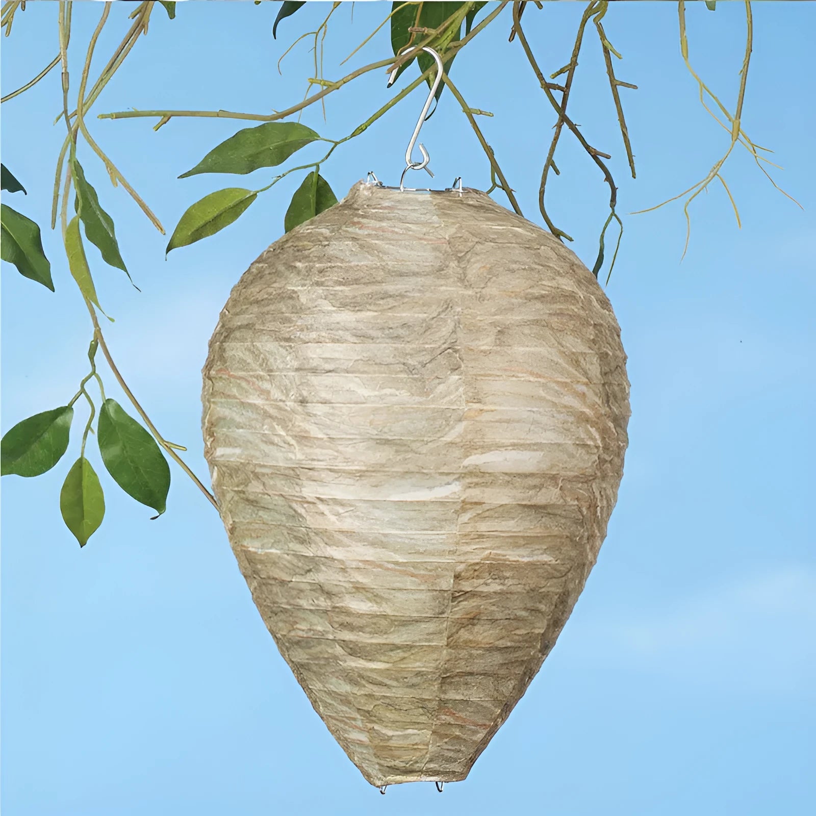 Paper honeycomb lantern with wire frame in a 22 by 28 cm size for party decoration.