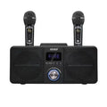 Black home KTV Bluetooth speaker with dual wireless microphones for mobile phone karaoke