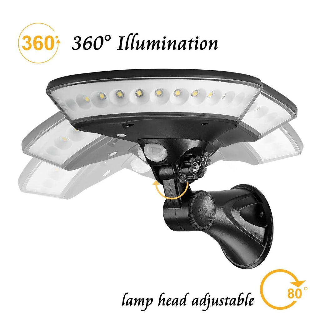 White 360-degree solar garden light with integrated solar panel on top, suitable for outdoor pathways.