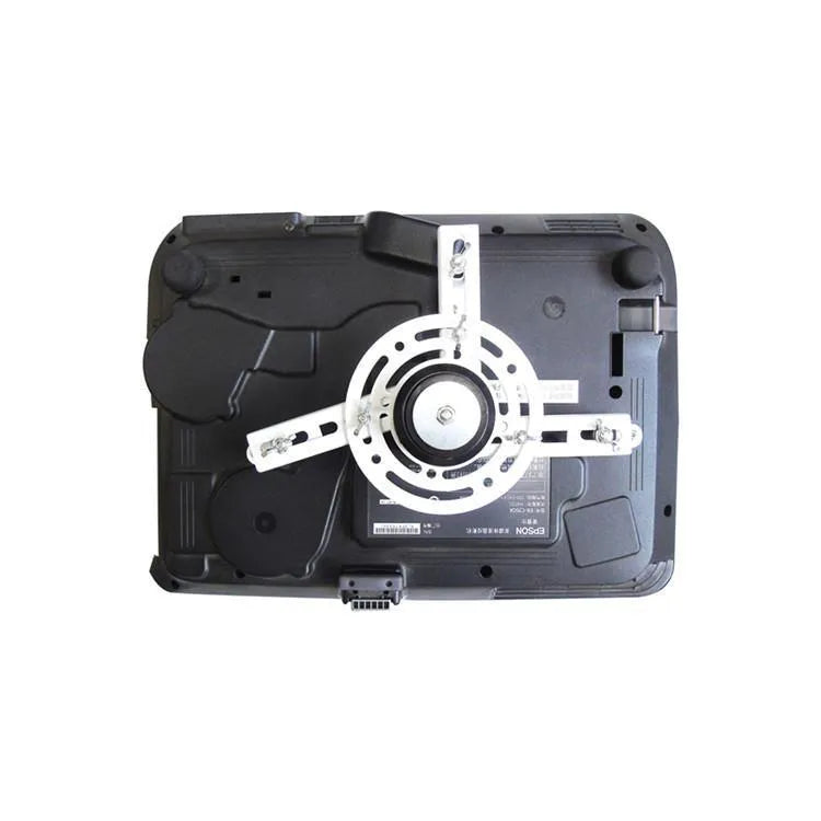 Electric ceiling projector lifting hanger with ultra-thin chassis and wireless remote control unit.