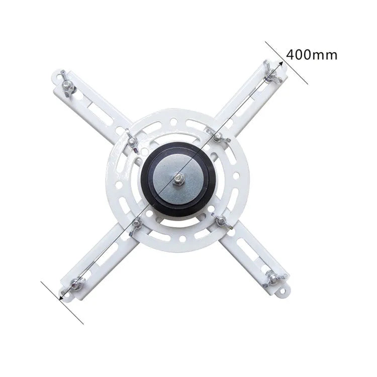 Electric ceiling projector lifting hanger with ultra-thin chassis and wireless remote control unit.