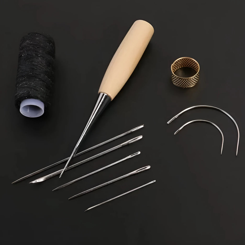 Four-piece leather tool set for DIY crafting and hand-stitching projects