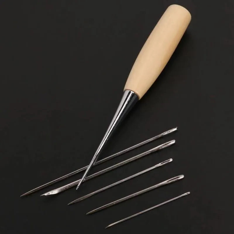 Four-piece leather tool set for DIY crafting and hand-stitching projects