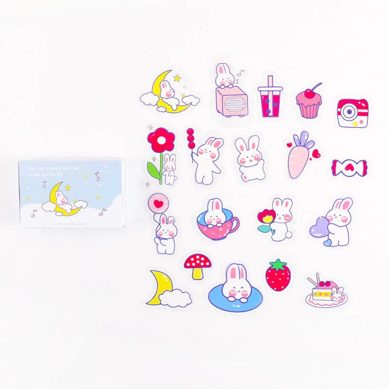 Korean Ins wind box stickers 20-piece set with pet-themed designs including bear, duck, cat, and rabbit