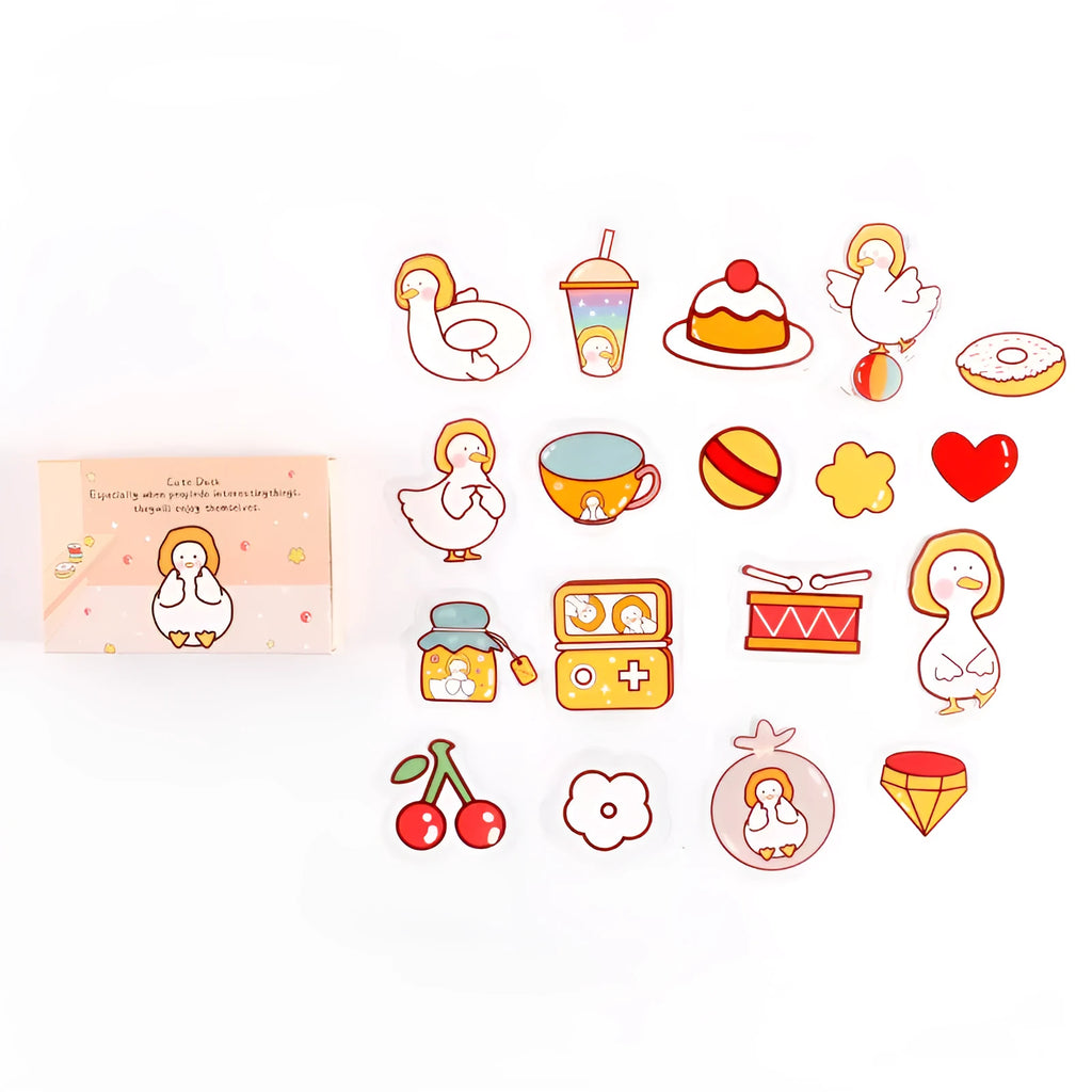 Korean Ins wind box stickers 20-piece set with pet-themed designs including bear, duck, cat, and rabbit