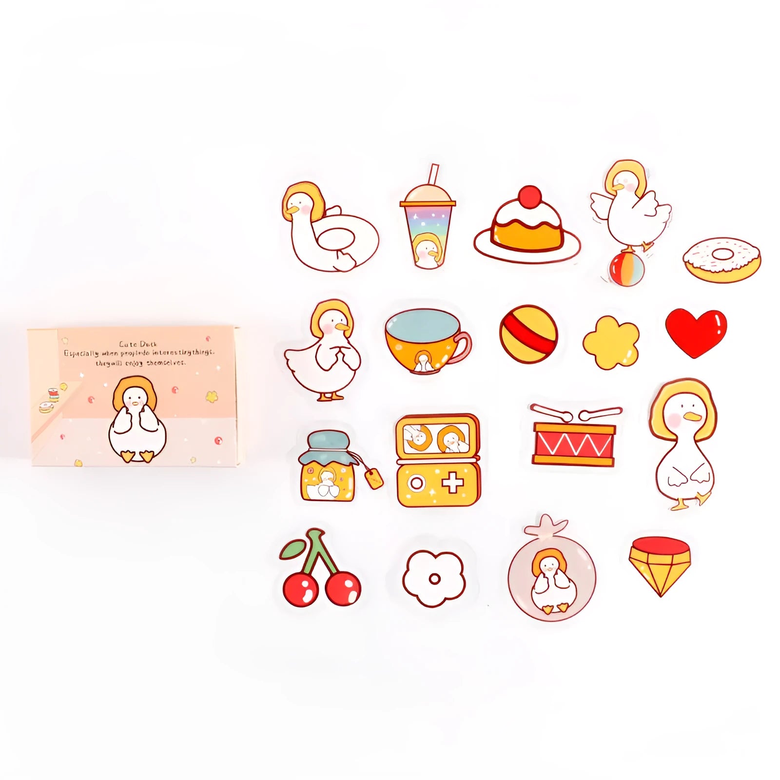 Korean Ins wind box stickers 20-piece set with pet-themed designs including bear, duck, cat, and rabbit