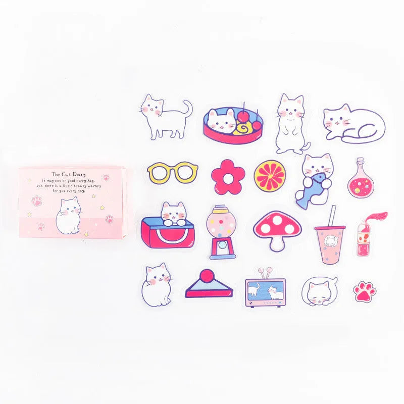 Korean Ins wind box stickers 20-piece set with pet-themed designs including bear, duck, cat, and rabbit