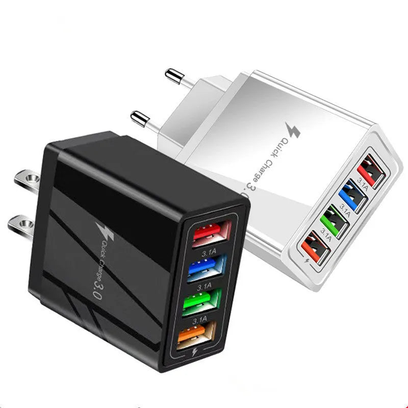 Simple Luminous 4-port USB wall charger in chosen colour, showing UK plug and four USB ports.