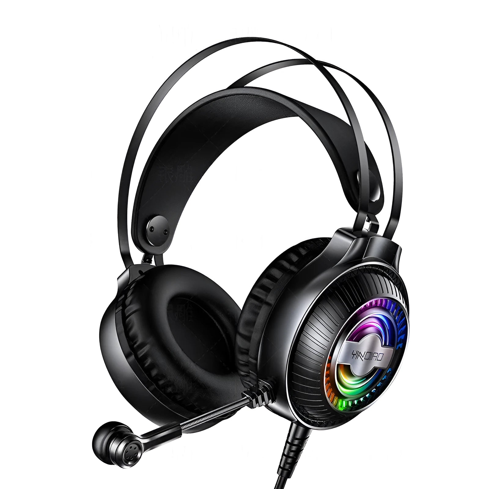 Wired computer gaming headset with over-ear design, flexible microphone, and black or white colour options