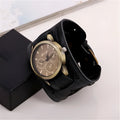 Retro cowhide punk watch for men with 46mm dial, world time, and 24-hour indication in antique style