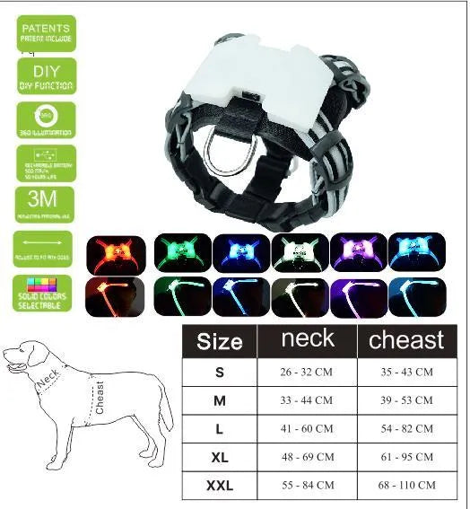 LED dog collar USB rechargeable silicone for dogs with size options S M L XL 2XL