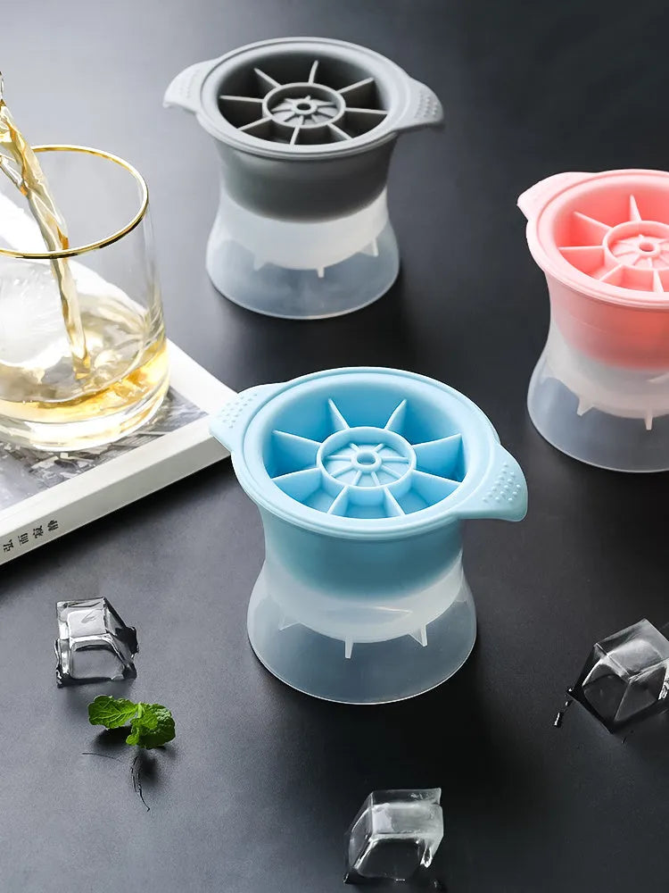 Silicone ice tray for making large ice hockey shapes, pentagons, and spheres in assorted colours